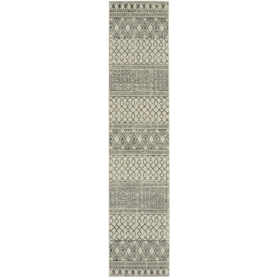 2’ x 10’ Ivory and Gray Geometric Runner Rug