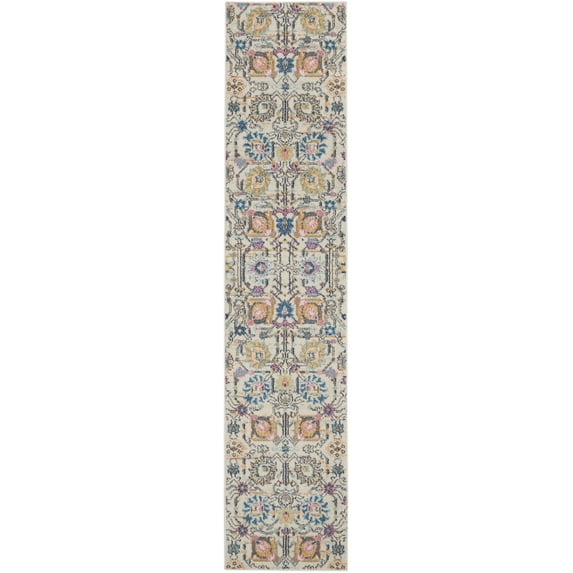 2’ x 10’ Ivory and Multicolor Floral Buds Runner Rug
