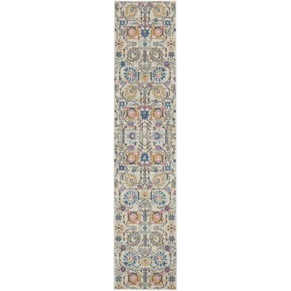 2 x 10 Ivory and Multicolor Floral Buds Runner Rug