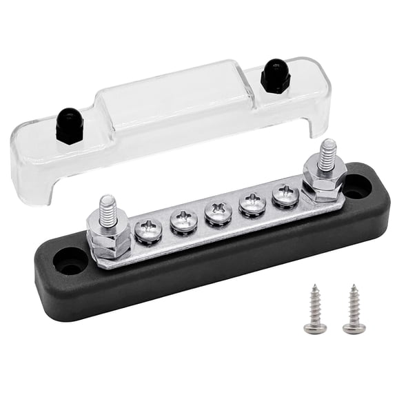 2 x #10 (M5) Studs Power Distribution Block with 5 x #8 (M4) Screws, 4.2" Bus Bar 12V Power Distribution Terminal Block Battery Busbar for Car Audio Solar (Black)