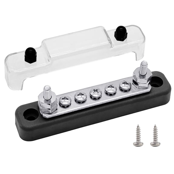 2 x #10 (M5) Studs Power Distribution Block with 5 x #8 (M4) Screws, Ampper 4.2" Bus Bar 12V Power Distribution Terminal Block Battery Busbar for Car Audio Solar (Black)