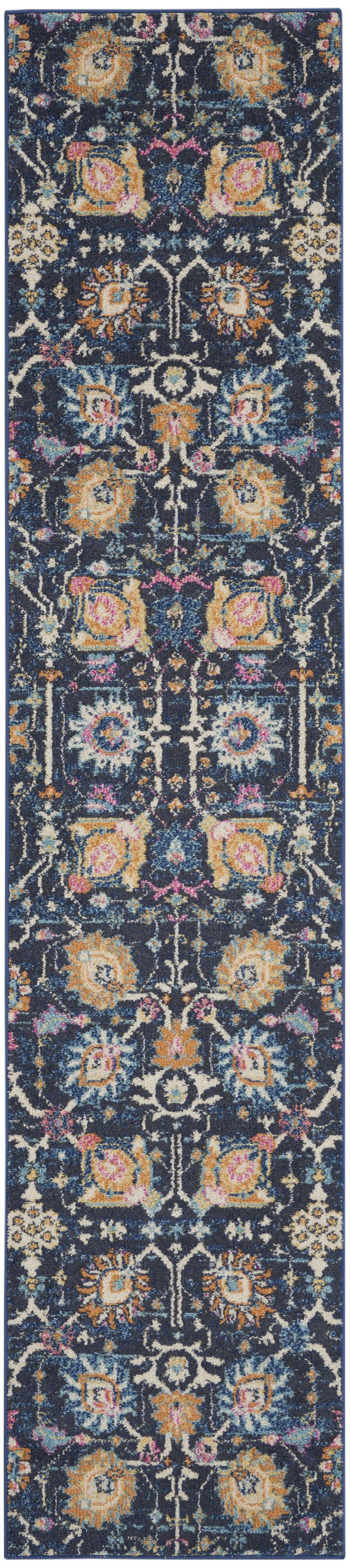 2â€™ x 10â€™ Navy Blue Floral Buds Runner Rug - Walmart.com