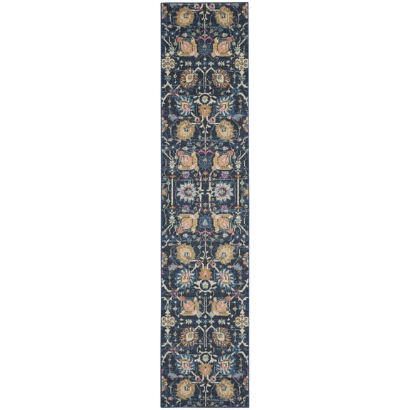 2â€™ x 10â€™ Navy Blue Floral Buds Runner Rug