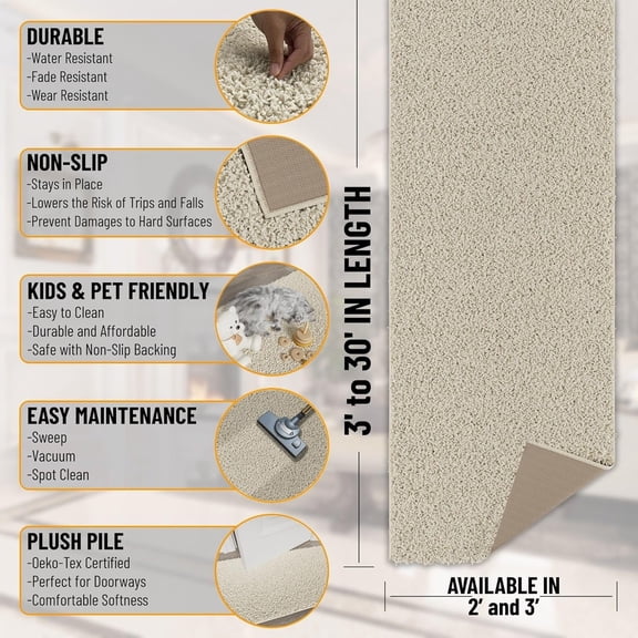 2' x 10' Shaggy Runner Rug - Cream