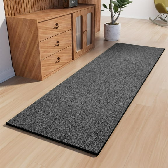 2 x 10 ft Brown Runner Rug, Non Slip Rubber Backing Low Pile Area Rug, Washable Pointillism Style Solid Floor Carpet, Indoor Decor for Hallway, Entryway, Kitchen, Bedroom & Laundry Room