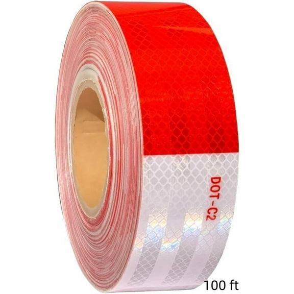 2" x 100ft Reflective Safety Tape DOT-C2 Waterproof Red & White Adhesive Eye-catching Tape for trailers, outdoor, cars, trucks
