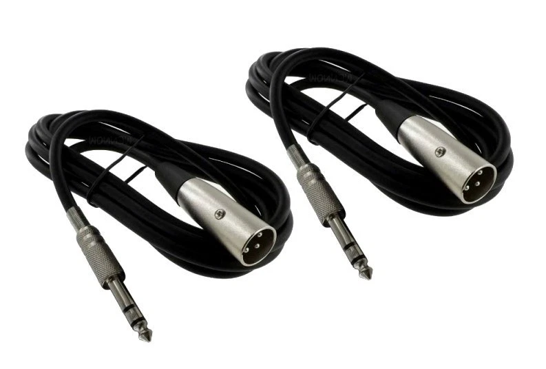 2-Pack 10ft 1/4" Stereo TRS Cables | Male To Male For Guitars, Keyboards, PA Systems