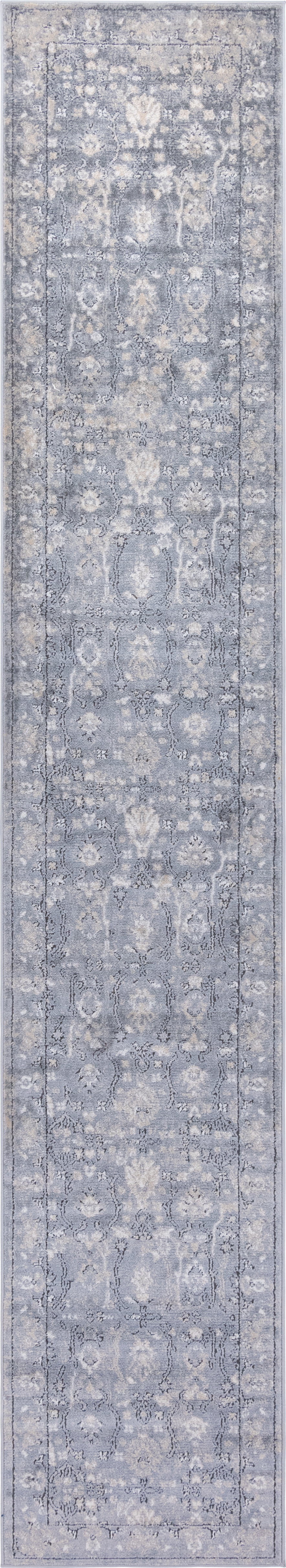 2' x 12' Gray and Ivory Border Transitional Rectangular Rug Runner