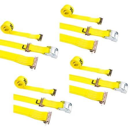 2" x 12' Yellow E-Track Cam Strap w/Double-Fitted End - 4 Pack