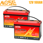 2 x 12V 100AH LiFePO4 Lithium Battery 100A BMS,MOSEWORTH for RV,Backup Power,Solar,15000 Deep Cycles