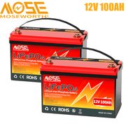 2 x 12V 100AH LiFePO4 Lithium Battery 100A BMS,MOSEWORTH for RV,Backup Power,Solar,15000 Deep Cycles