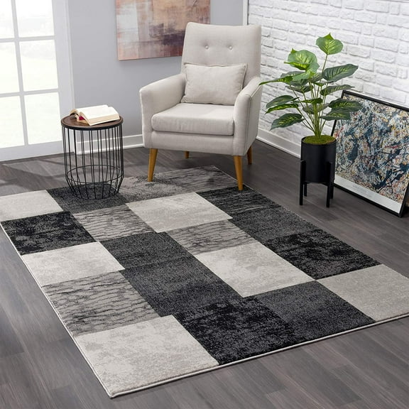 2â€™ x 13â€™ Gray Geometric Blocks Runner Rug