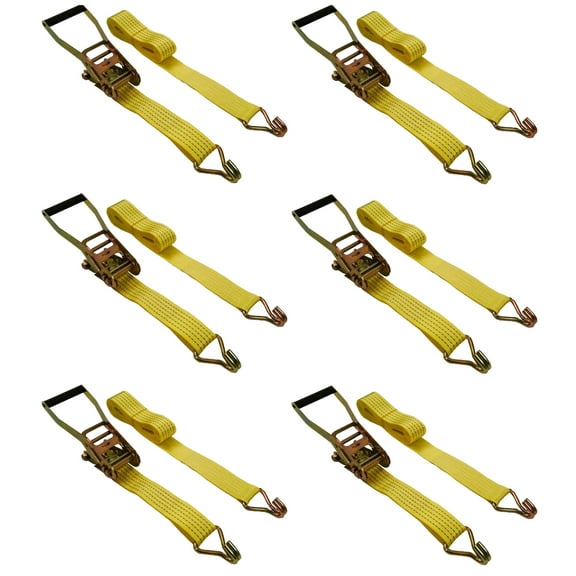 2" x 15' Ratchet Tie Down Straps (6PK) - 5000 LBS Break Strength - Cargo Hauling