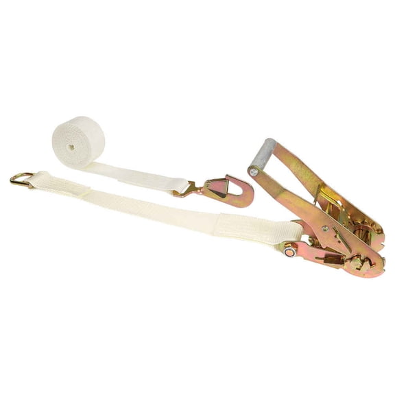 US Cargo Control 2 Inch x 15 Foot White Tent Ratchet Strap with 5K Twisted Snap Hook & Double D-Ring