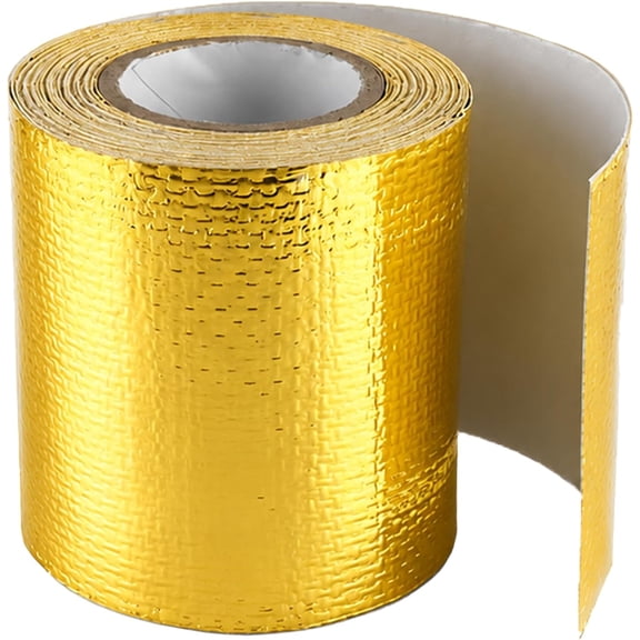 2" x 16.4 Feet Adhesive Heat Shield Reflective Tape: Aluminized Fiberglass High-Temperature Thermal Barrier Wrap Roll for Car Intake Pipe, Engine Bay etc, 10M Auto Heat Insulation Tape (Gold)