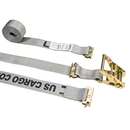2" x 16' Gray E-Track Ratchet Strap w/ Double-Fitted End