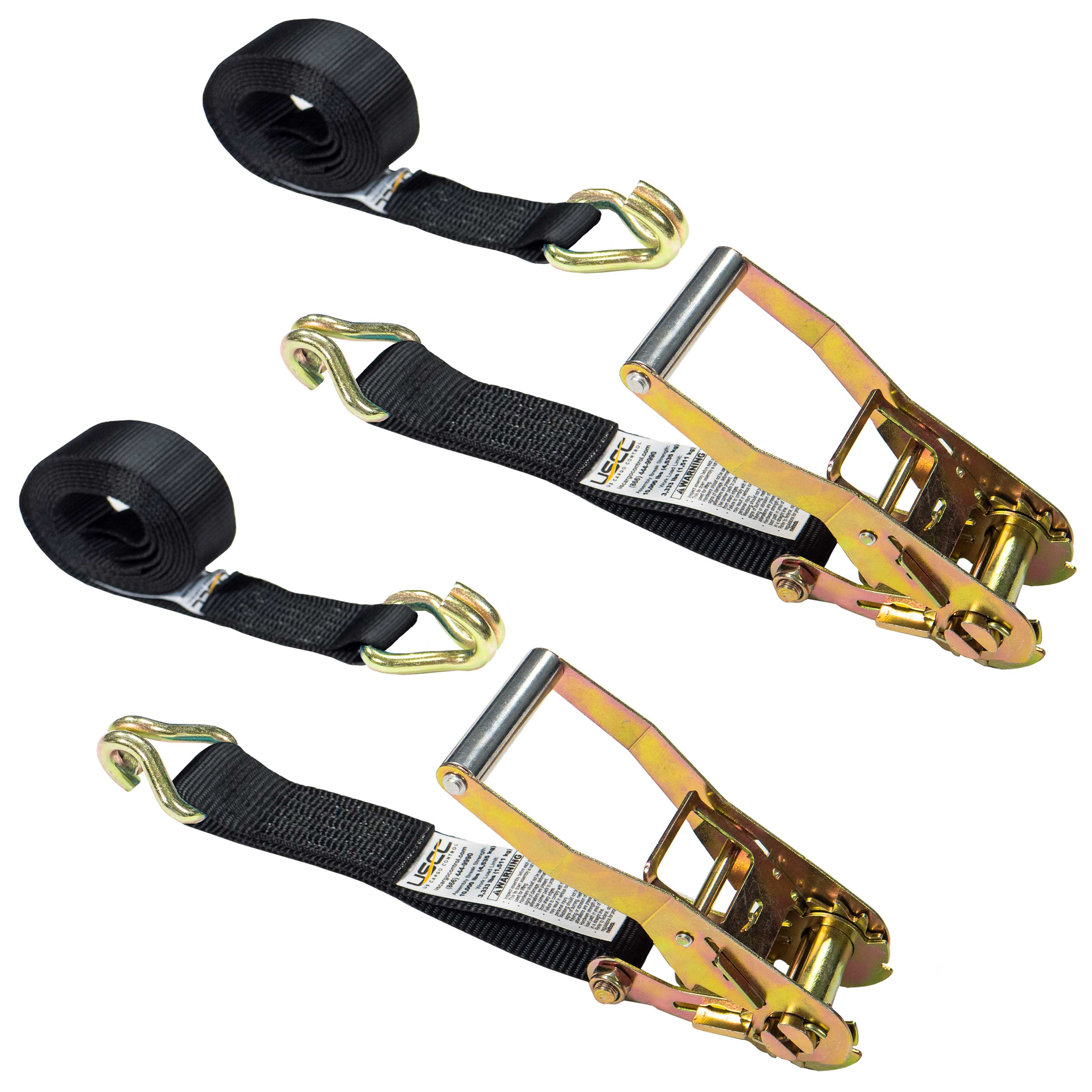 2" x 18' Black Ratchet Strap w/ Double J Hook - 2 Pack