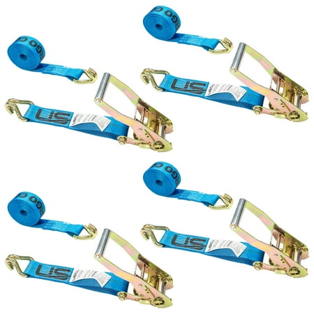 2" x 18' Blue Ratchet Strap w/ Double J Hook - 4 Pack