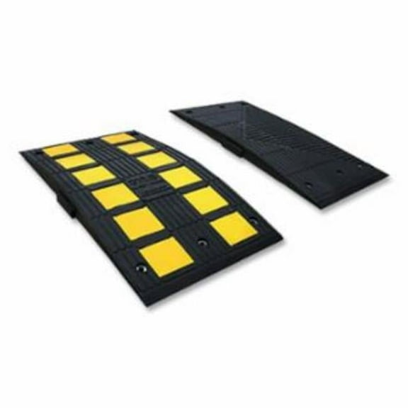2 x 19.7 x 35.4 in. Safety Rider Vulcanized Rubber Speed Bump - Female End Cap, Black & Yellow