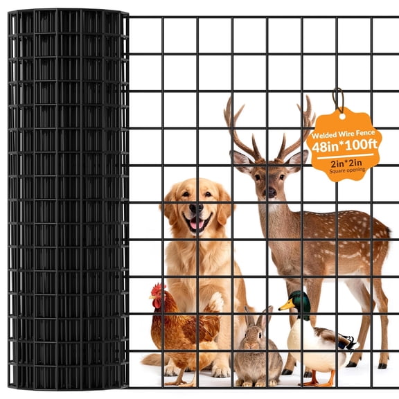 2" x 2" Chicken Wire Fencing, 48in x 100ft 16GA Black PVC Vinyl Coated Welded Wire Mesh, Hardware Cloth for Garden, Poultry & Goat Protection