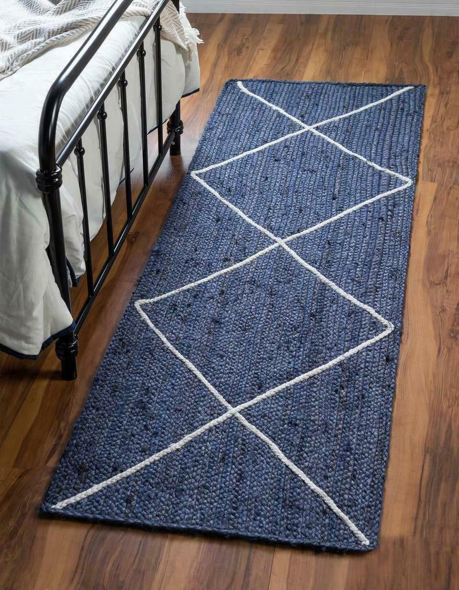 2 x 2 Feet Square ( 60 cm x 60 cm ) Handmade Braided Blue Color with ...