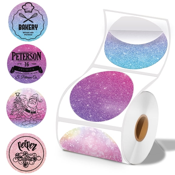 2 x 2 Round Thermal Labels, 2 inch Round Thermal Sticker Labels for Business and Home, for Label Printer, for M110/M220/M221 Label Maker，140 Labels for Printer, Starry Pink Purple