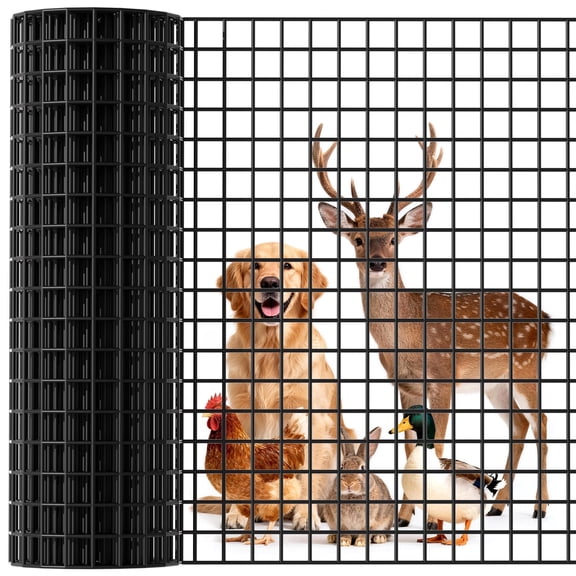 2'' x 2'' Welded Wire Fence, 36 x 50 ft Black Vinyl Coated Hardware Cloth Roll, 16GA Heavy Duty PVC Wire Mesh for Yard, Vegetable, Goat and Poultry Protection
