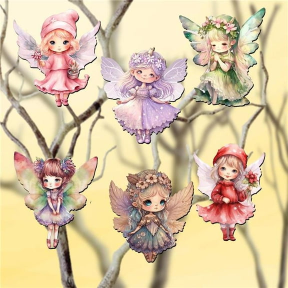 2 x 2 x 0.25 in. Colorful Fairies Decorative Wooden Clip-on Ornaments Christmas Decor, Set of 6