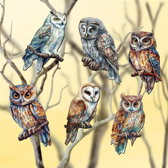 2 x 2 x 0.25 in. Night Owls Decorative Wooden Clip-on Ornaments Christmas Decor, Set of 6