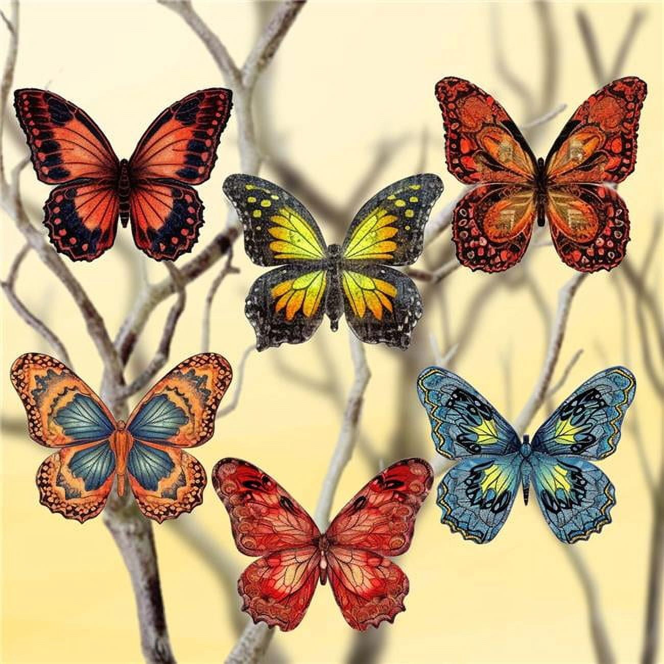 2 x 2 x 0.25 in. Summer Butterfly Decorative Wooden Clip-on Ornaments Christmas Decor, Set of 6