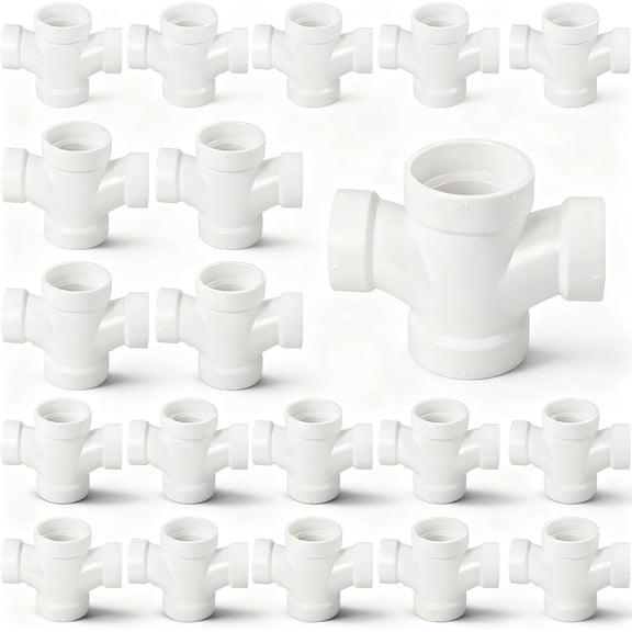 2" x 2" x 1-1/2" x 1-1/2" White PVC DWV Double Sanitary Tee Reducing Hub PVC Drain, Waste & Vent Fitting, (25 Pack)