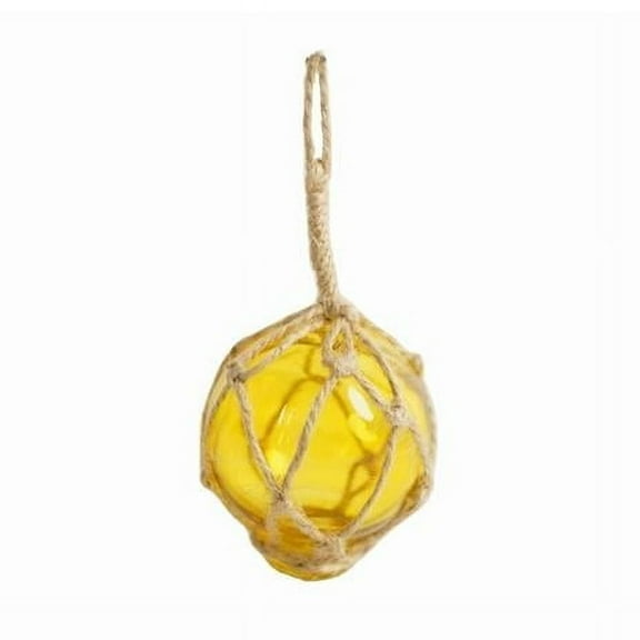 2 x 2 x 6 in. Yellow Japanese Glass Ball Fishing Float with Brown Netting Decoration