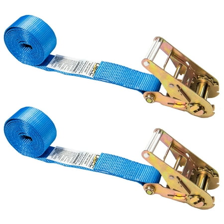 2" x 20' Blue Ratchet Strap - No Hook - 2 Pack
