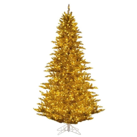 Vickerman K235421LED 2 ft. x 20 in. Gold Tinsel Artificial Pre-Lit Christmas Tree with 50 Dura-Lit Warm White LED Mini Lights & 84 PVC Tips