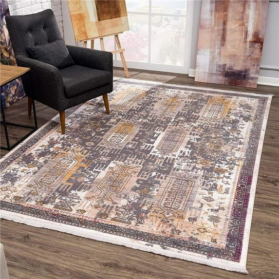 2 x 20 ft. Gray Faded Tribal Motifs Runner Rug