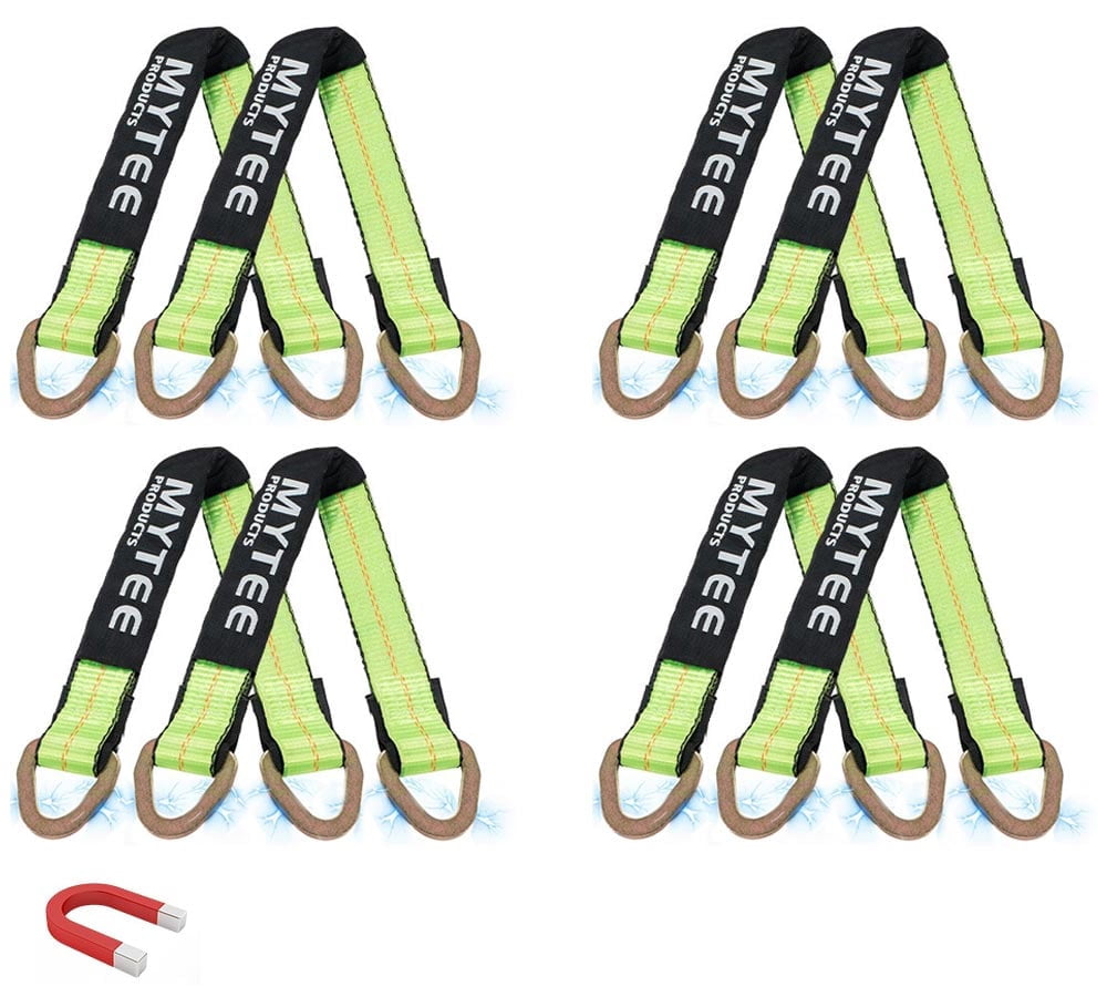 8 Pack 2" x 24" Heavy Duty Green Tie Down Axle Straps with Magnetic D-Ring & 12" Protective Sleeve, 10,000LBS Capacity - for Car Trailer Hauler Tow Truck Wrecker Tie Down Strap