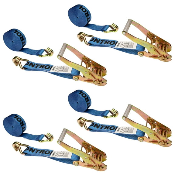 2" x 27' Blue Ratchet Strap w/ Double J Hook - 4 Pack