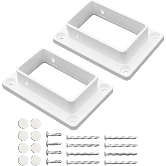 2 x 3.5 White Vinyl Fence Brackets, Slotted Handrail Bracket Kit with Screws for Decking Railing, Mount to Wall or Other Vertical Flat Surface, Pack of 2