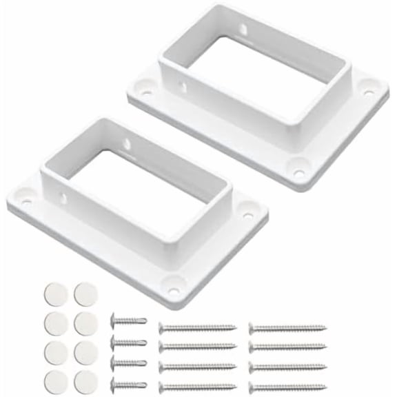 2 x 3.5 White Vinyl Fence Brackets, Slotted Handrail Bracket Kit with Screws for Decking Railing, Mount to Wall or Other Vertical Flat Surface, Pack of 2