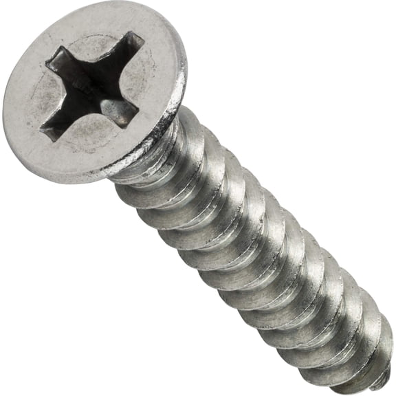 #2 x 3/8" Flat Head Sheet Metal Screws, Phillips Drive, Stainless Steel 18-8, Full Thread, Bright Finish, Self-Tapping, Quantity 50 By Fastenere