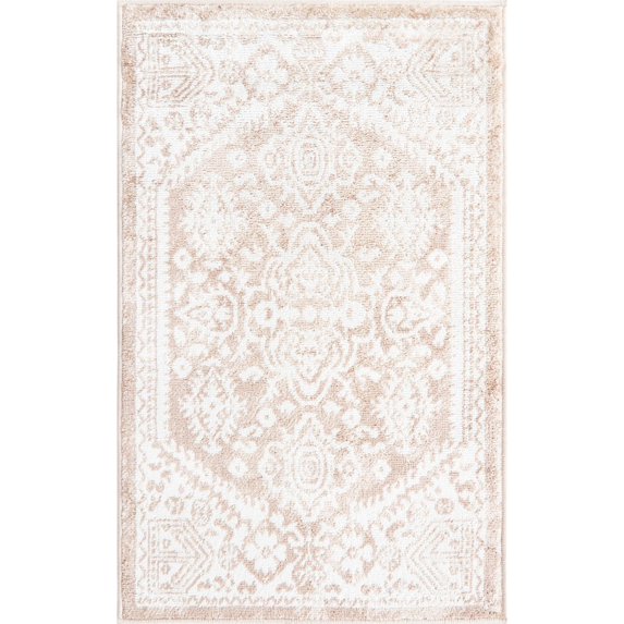 2' x 3' Beige and Ivory Border Rectangular Area Throw Rug