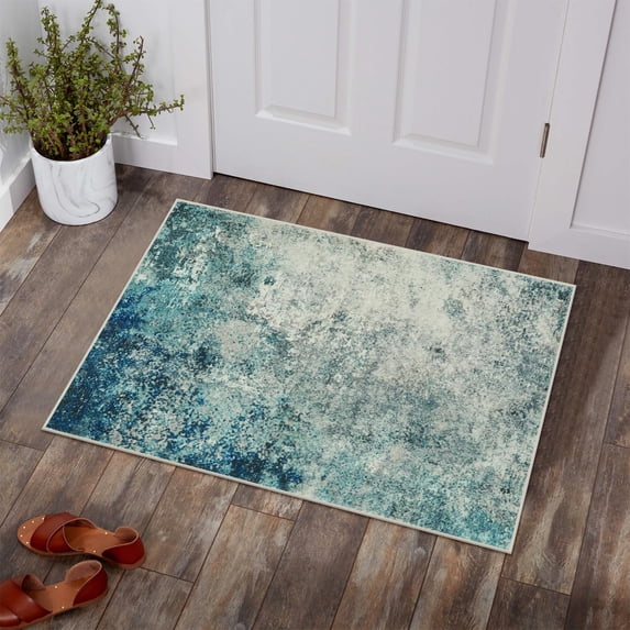 2' x 3' Blue/Grey Abstract Modern Area Rug, Indoor Accent Throw Carpet ...