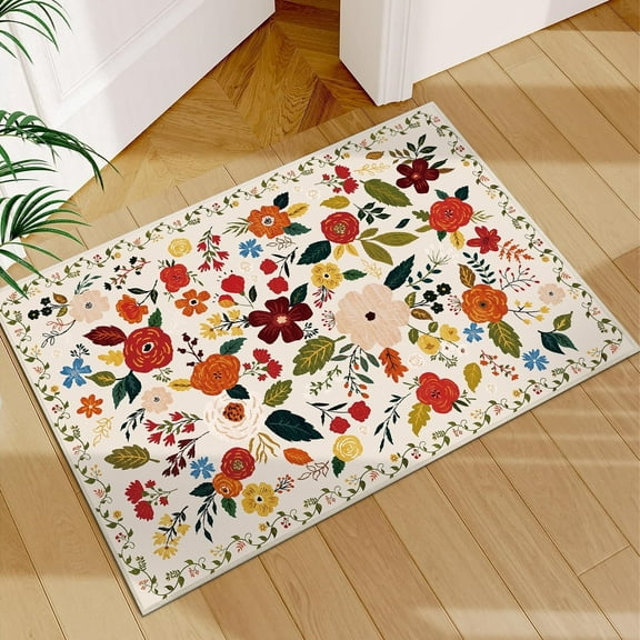 2'x 3' Boho Runner Rug for Hallways, Soft Non Slip Washable Runner Rug Floral Floor Carpet Runner Rug for Entryway Laundry Room Bathroom