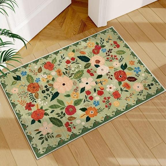 2'x 3' Boho Runner Rug for Hallways, Soft Non Slip Washable Runner Rug Floral Floor Carpet Runner Rug for Entryway Laundry Room Bathroom