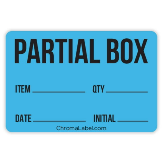 2" x 3" Color-Code "Partial Box" Shipping and Inventory Rectangle Labels: 250/Roll