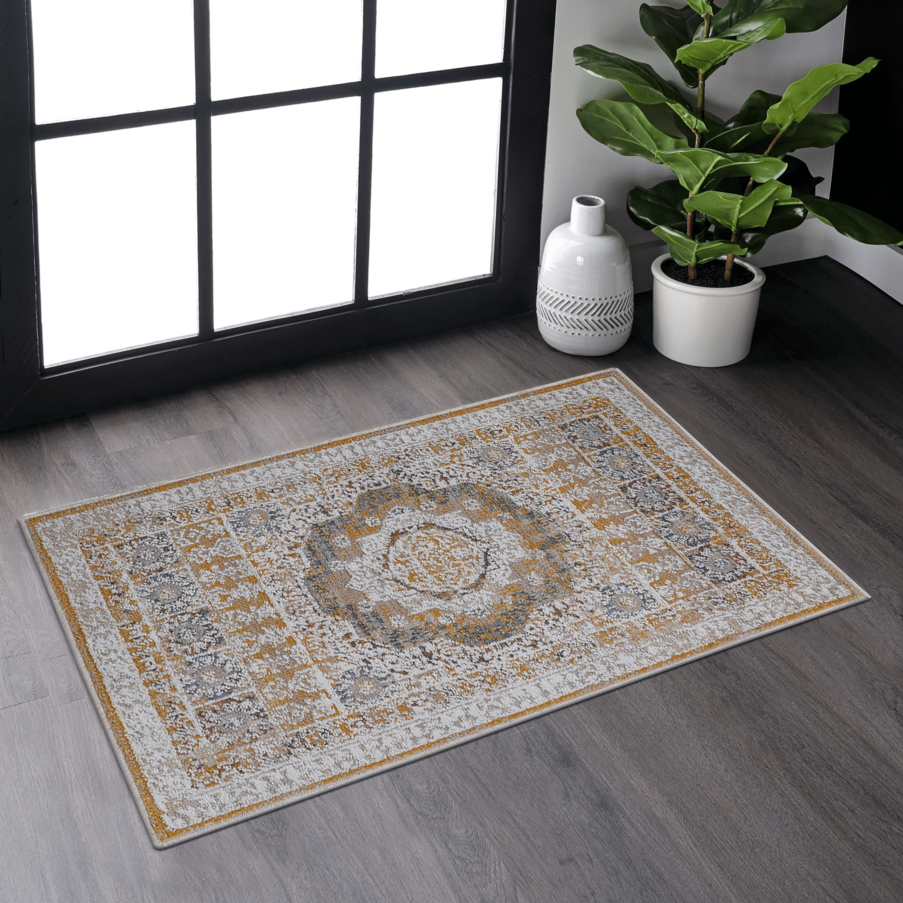 2' x 3' Cream Ivory Medallion Area Rug, Non-Shedding Stain Resistant Indoor Rug, Soft Medium Pile Floor Carpet for Living Room Bedroom Dining Room Home Office