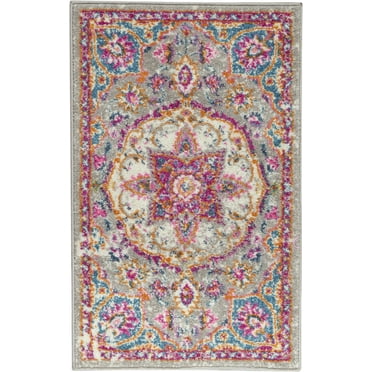 2â€™ x 3â€™ Gray and Pink Medallion Scatter Rug