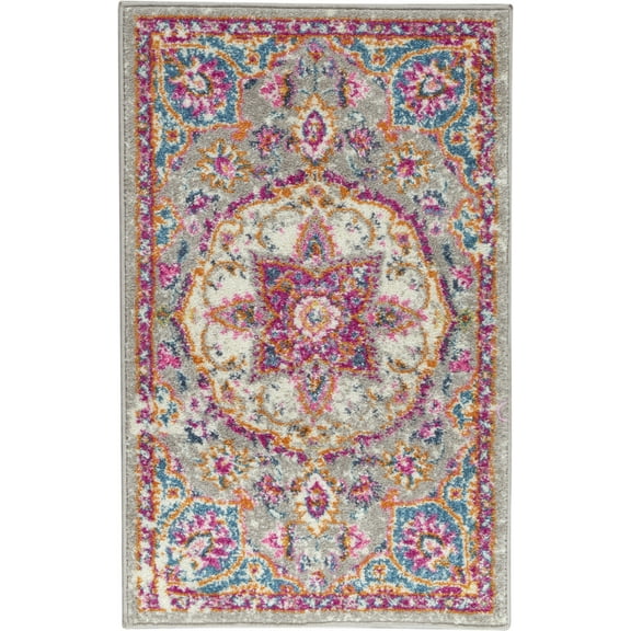 2’ x 3’ Gray and Pink Medallion Scatter Rug