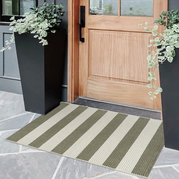 2' x 3' Green/Tan/White Checkered Runner Rug Indoor Outdoor Use