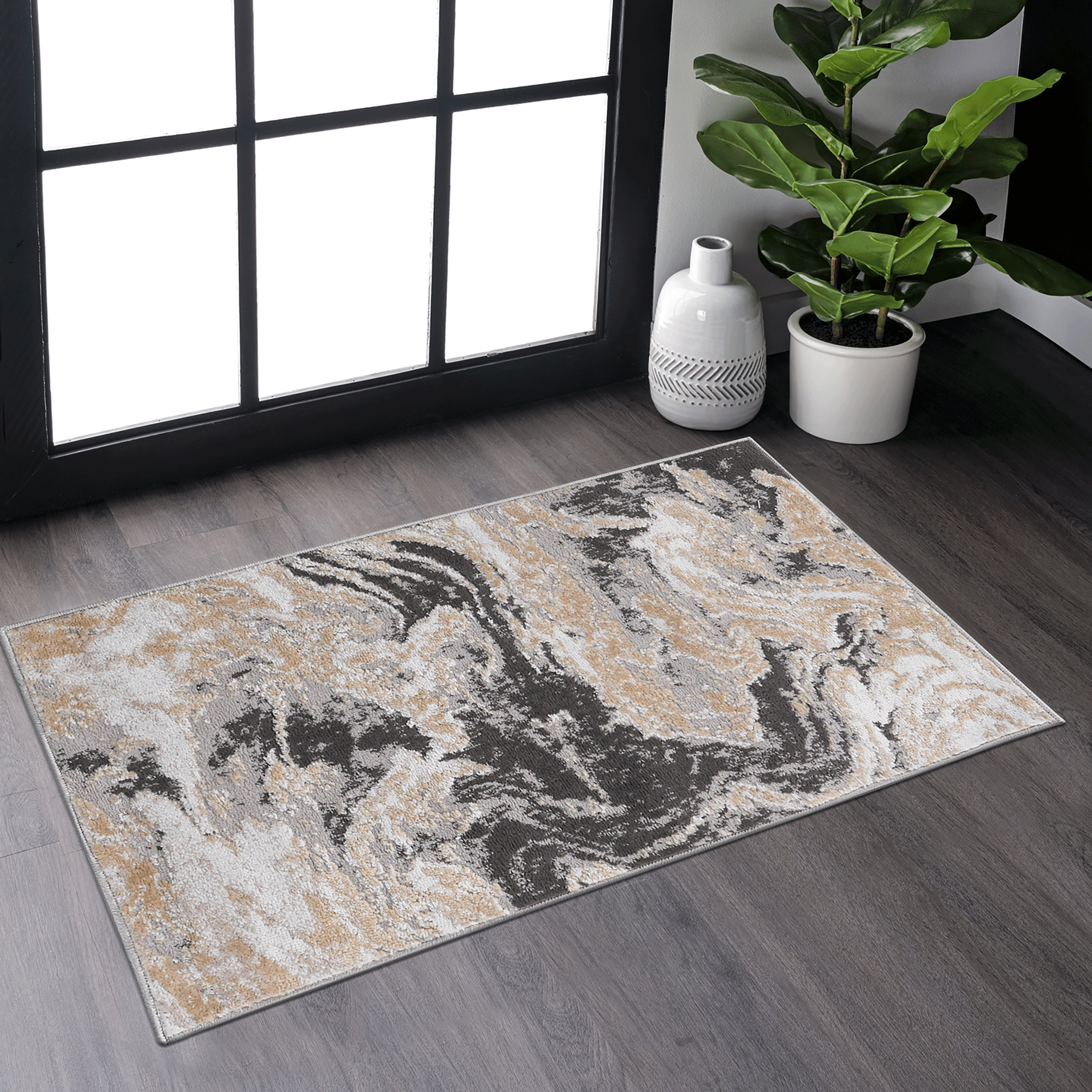 2' x 3' Grey Abstract Area Rug Non-Shedding Stain Resistant Medium Pile Carpet for Living Room Bedroom Dining Room Home Office Entryway